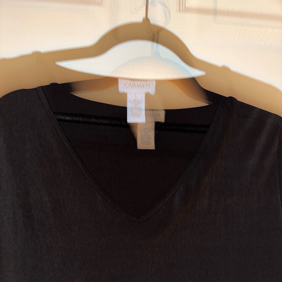 Carmen Marc Valvo women’s black mesh panel sleeve v neck blouse formal office L - Picture 4 of 7